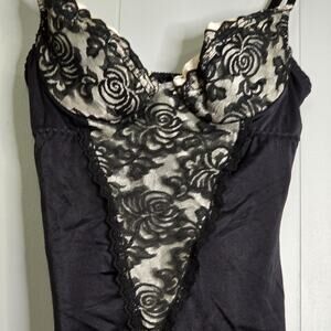 Frederick’s of Hollywood Black Lace Satin Slip Dress 34C Lingerie Goth‎ Boudoir